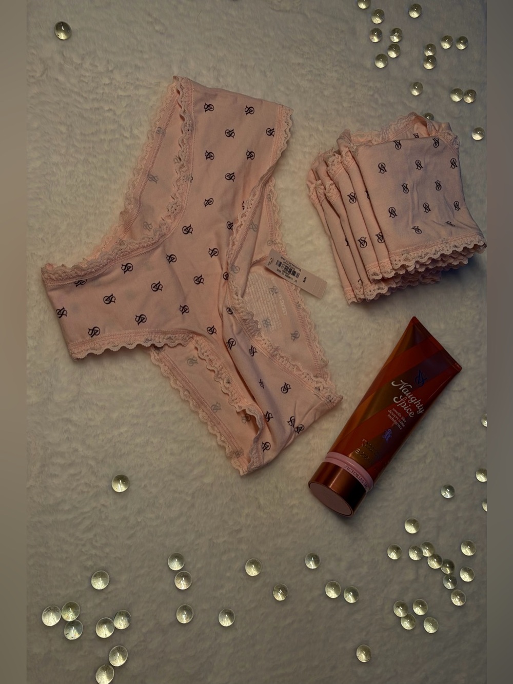 Victoria’s Secret Soft Peach “VS” Motif Lace Trim Panties